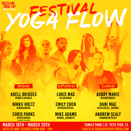 50% off 3-day access on Friday, Saturday, & Sunday to Festival Yoga Flow at Reggae Rise Up ($40 ticket)